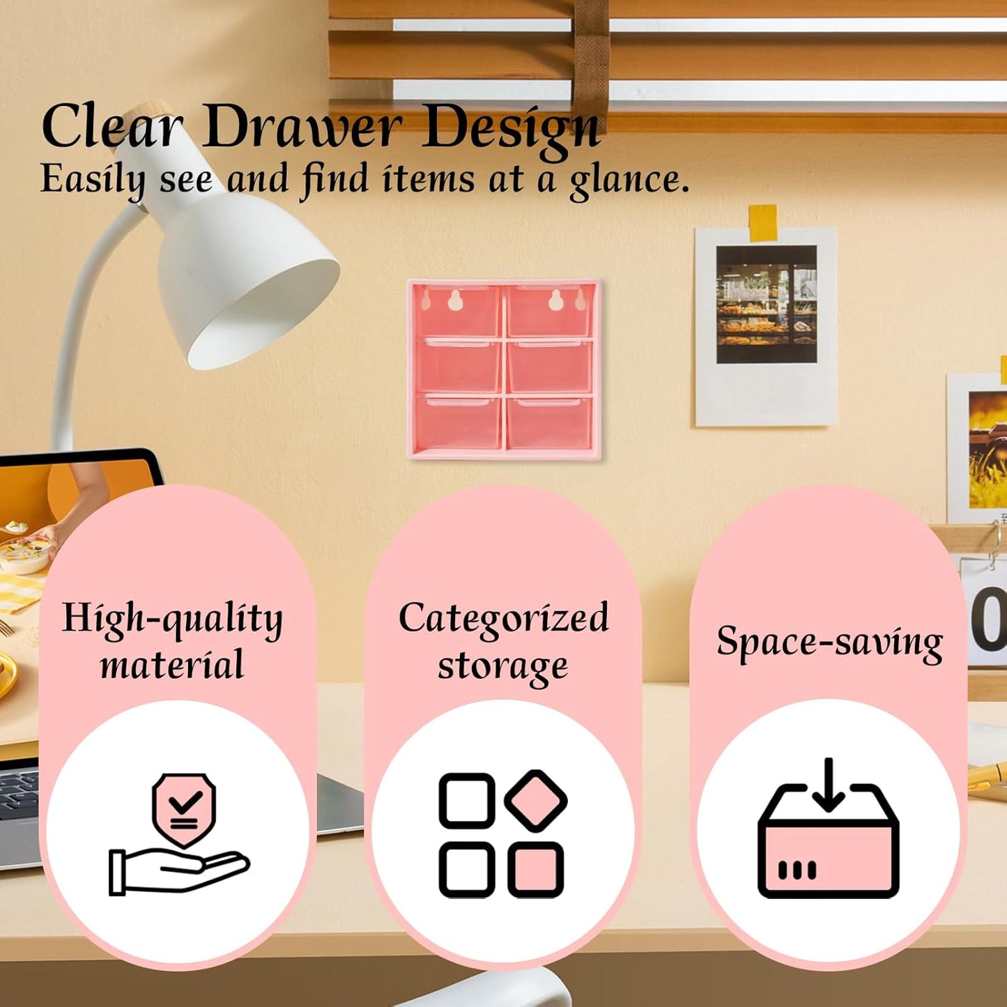 Small Drawer Organizer for Desk, 4.7" x 4.7" x 3.8" Small Desktop Organizer with 6 Drawers, Plastic Storage Box for Office, Classroom, Craft and Home Organization