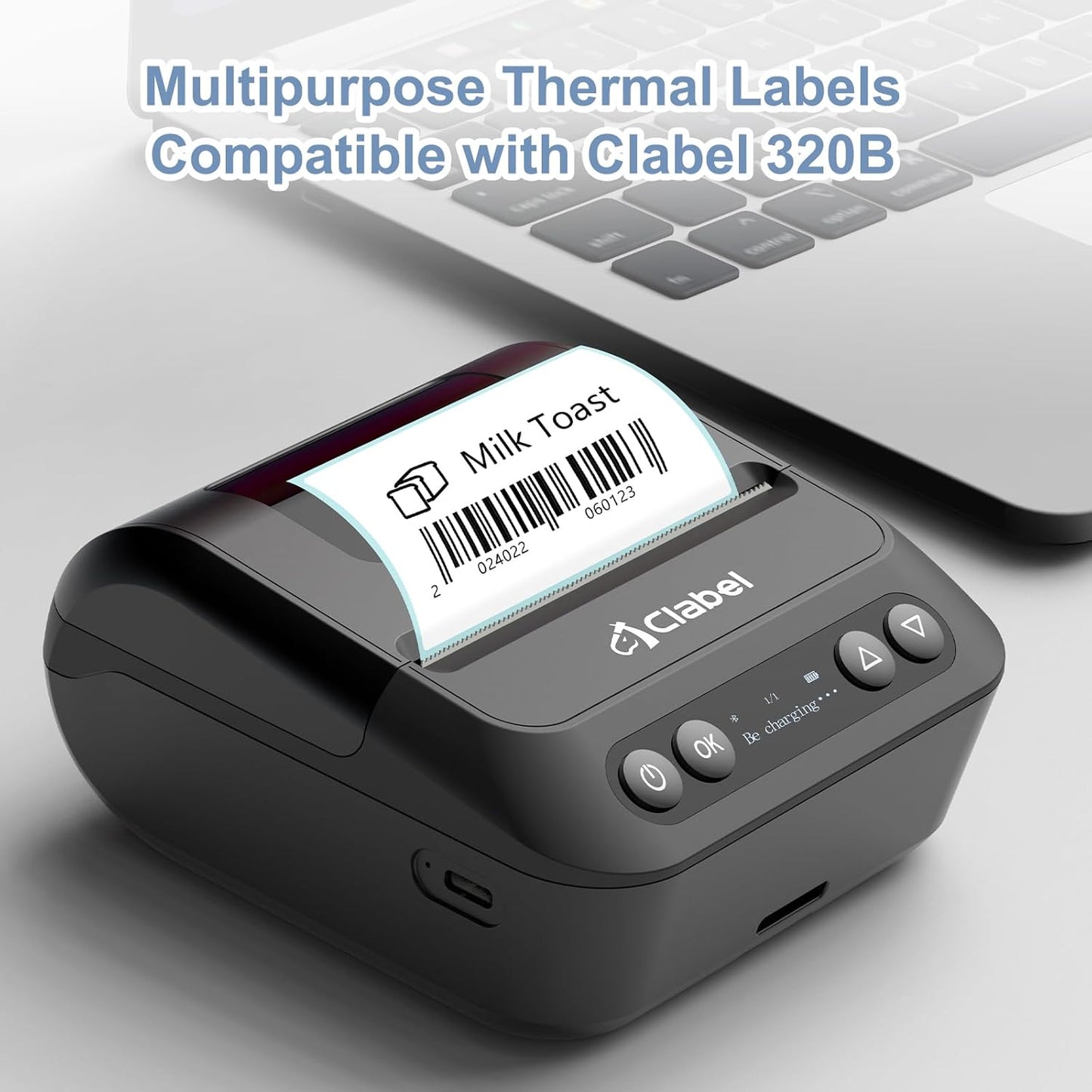 Clabel Printable White Cable Labels 6 Rolls of Thermal Self-Adhesive Paper Labels Tape, 25x78mm (1"x3") 100 Sheets Per Roll, Black Print on White Sticker Tags Durable