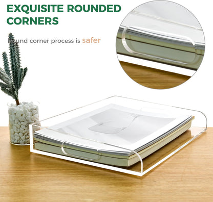 2-Tier Clear Acrylic Paper Trays, Desk File Organizer, A4 Paper Holder, Low-Profile Desk File Sorter for Office/Home, Clear Stackable Letter Tray for Bills, Crafts, Notebooks - Horizontal