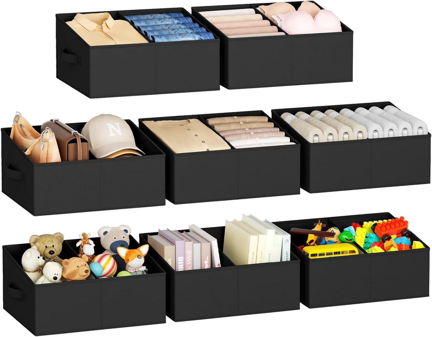 DIMJ Closet Storage Bins, 6 Pack Storage Baskets for Shelves, Foldable Closet Organizer with Handle, Linen Closet Organizers and Storage for Clothes, Toys, Towel, Books (Black)