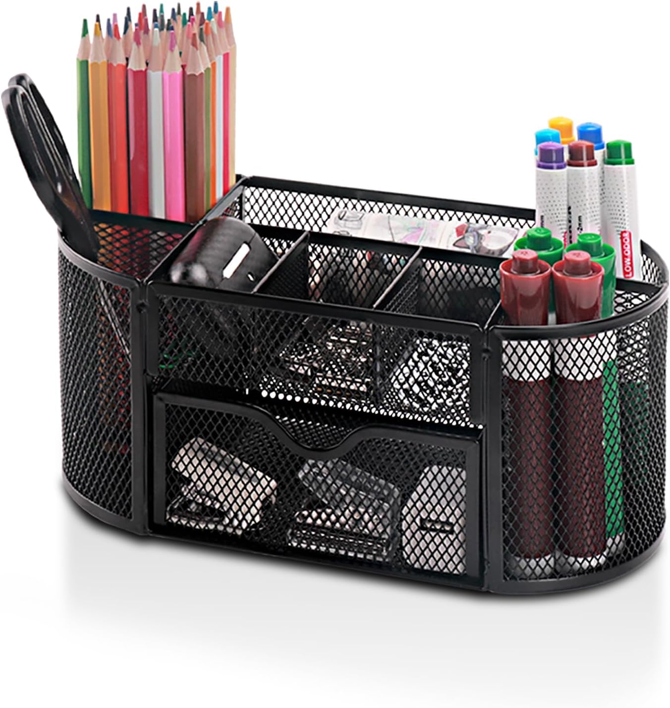 Comix Mesh Pen Pencil Holder Desk Organizer, 3 Compartment Wire Desktop Pen Pencil Cup Caddy Office Supplies Desk Accessories for Home Office School, Black