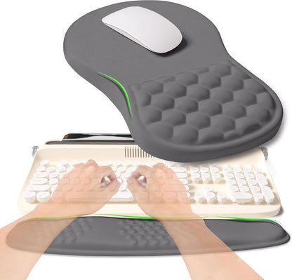 2-in-1 Ergonomic Set, Wave Rise Keyboard Wrist Rest and Massage Bulge Slope Mouse Pad Wrist Support, Cushion Memory Foam Integrated to Relieve Wrist Pain, Black