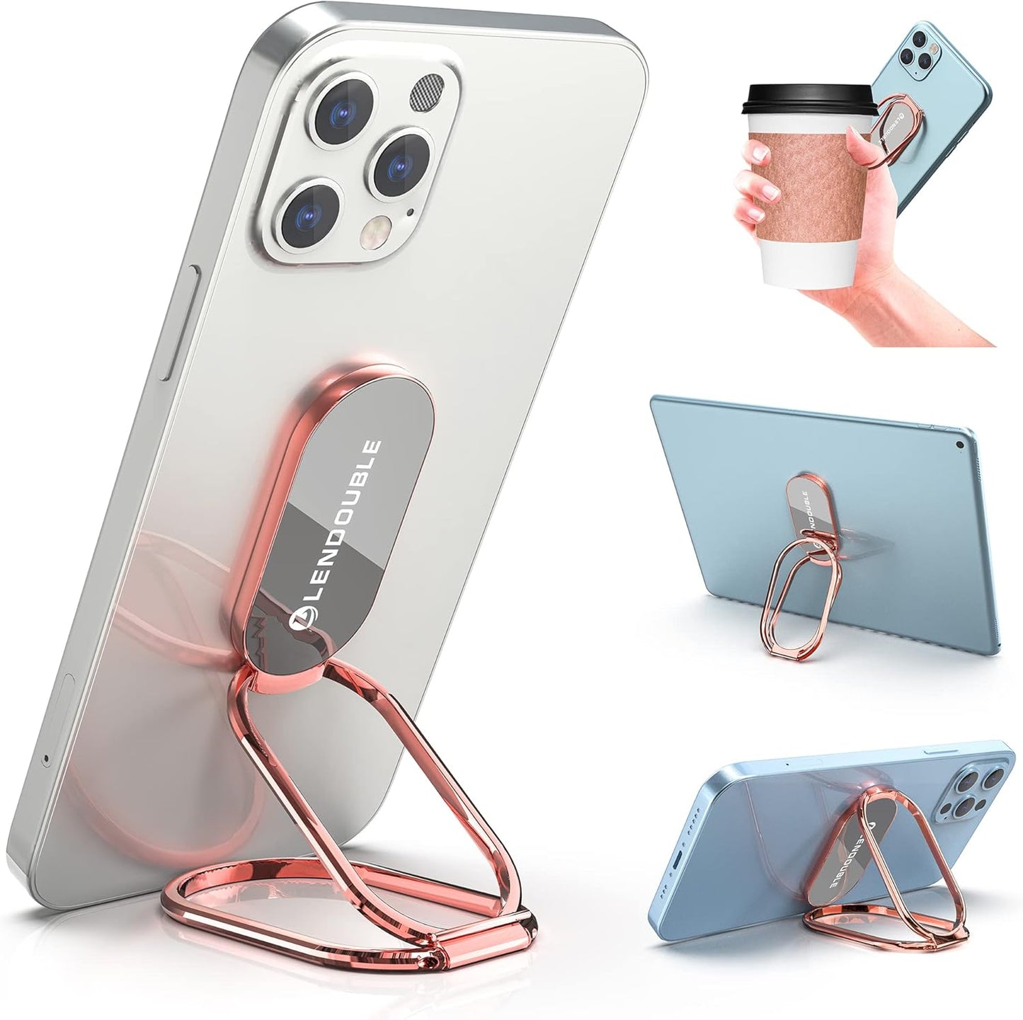 Foldable Cell Phone Stand for Desk, Adjustable Cellphone Ring Holder Finger Kickstand for Office Desktop & Magnetic Car Mount, Rotatable Multi-Angle Hand Grip for iPhone 16 15 Smartphones Back Case