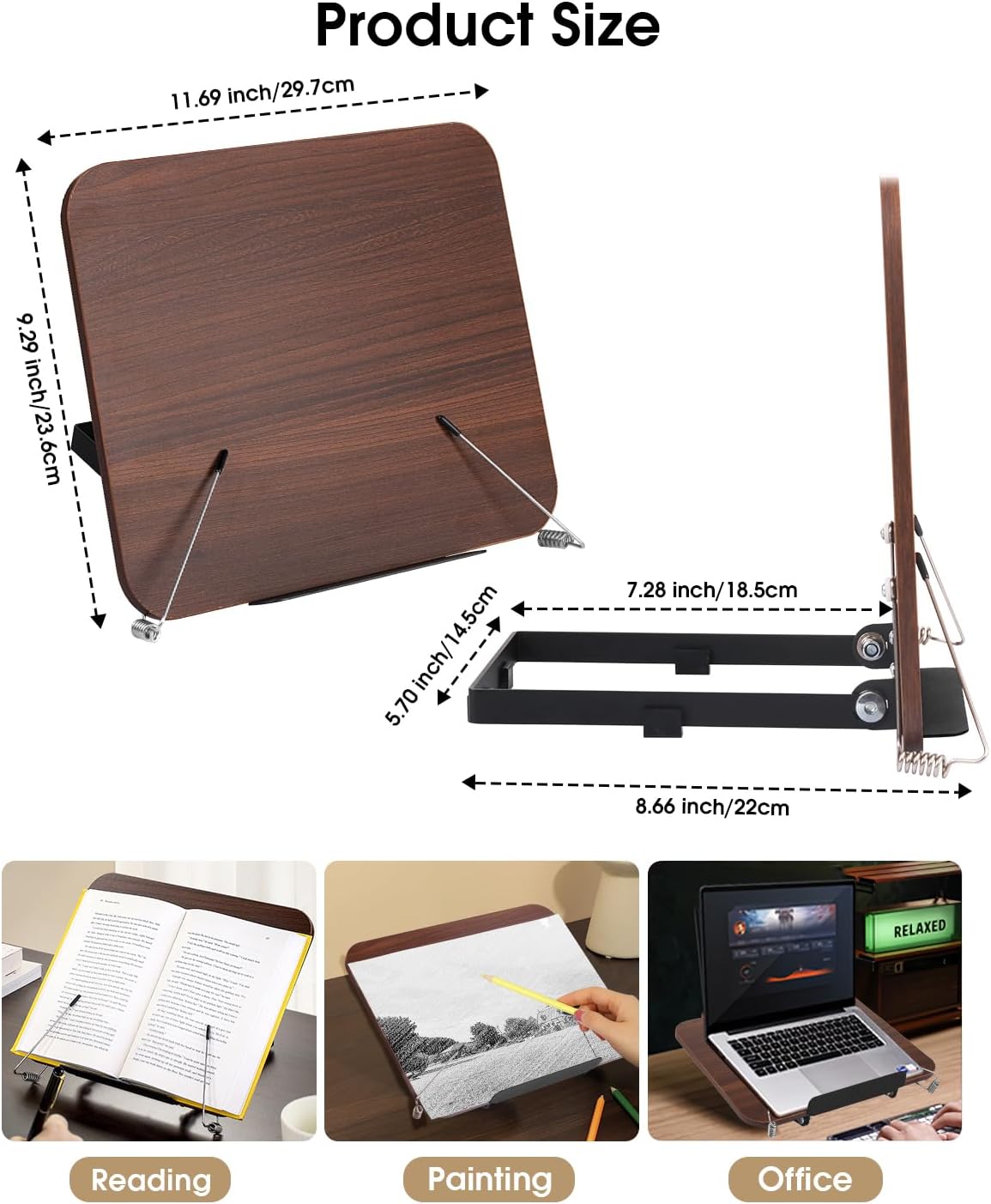 Honagu Desk Book Stand, Reading Rest Holder, Angle Adjustable for Textbooks, Documents, Cookbooks, Music Books, Tablets, Recipes (Yellow Wood)