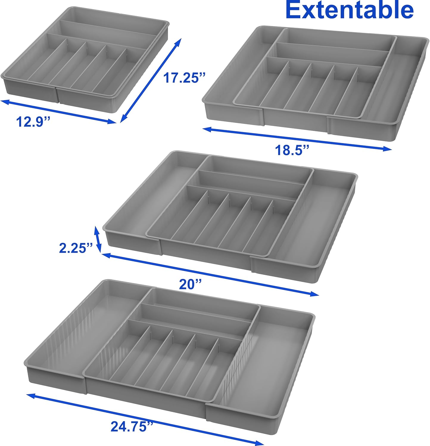 Simple Houseware Expandable & Adjustable Cutlery Drawer Organizer - Large Utensil and Flatware Tray for Kitchen Drawers, White