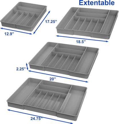 Simple Houseware Expandable & Adjustable Cutlery Drawer Organizer - Large Utensil and Flatware Tray for Kitchen Drawers, White