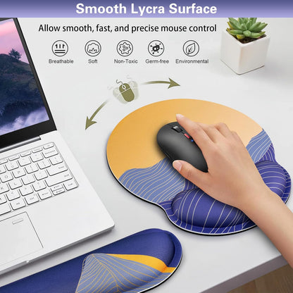 Mouse Pad with Wrist Rest Set, Qomolama 3-in-1 Wrist Support Mouse Pad Set, Floral Gaming Mousepad with Anti-Skid Base,Ergonomic Mouse Pad,Memory Foam Keyboard Gel Wrists Rest