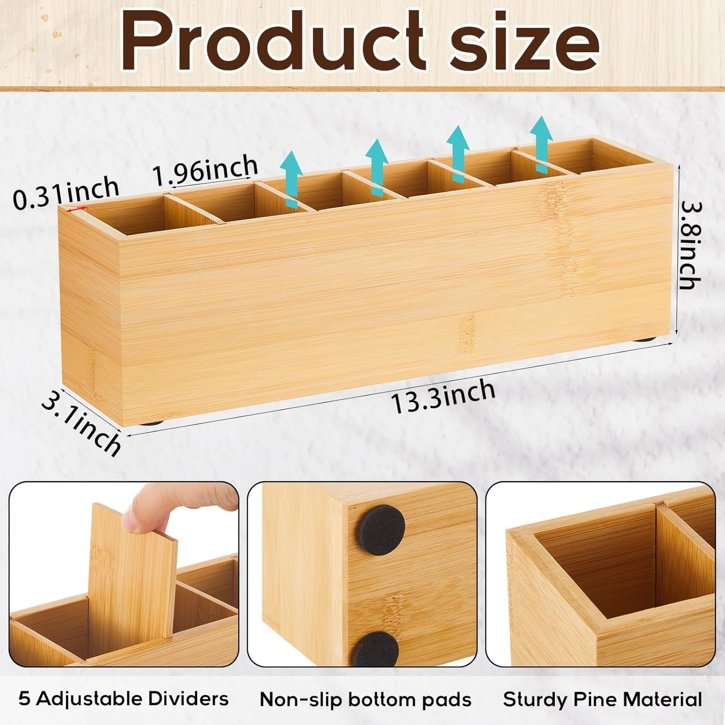 Jetec Wooden Pencil Holder 5 Compartments for Desk Adjustable Pen Holder Wood Office Desk Organizers and Accessories Makeup Brush Organizer for Pen, Home, Office and Art Supplies (White)