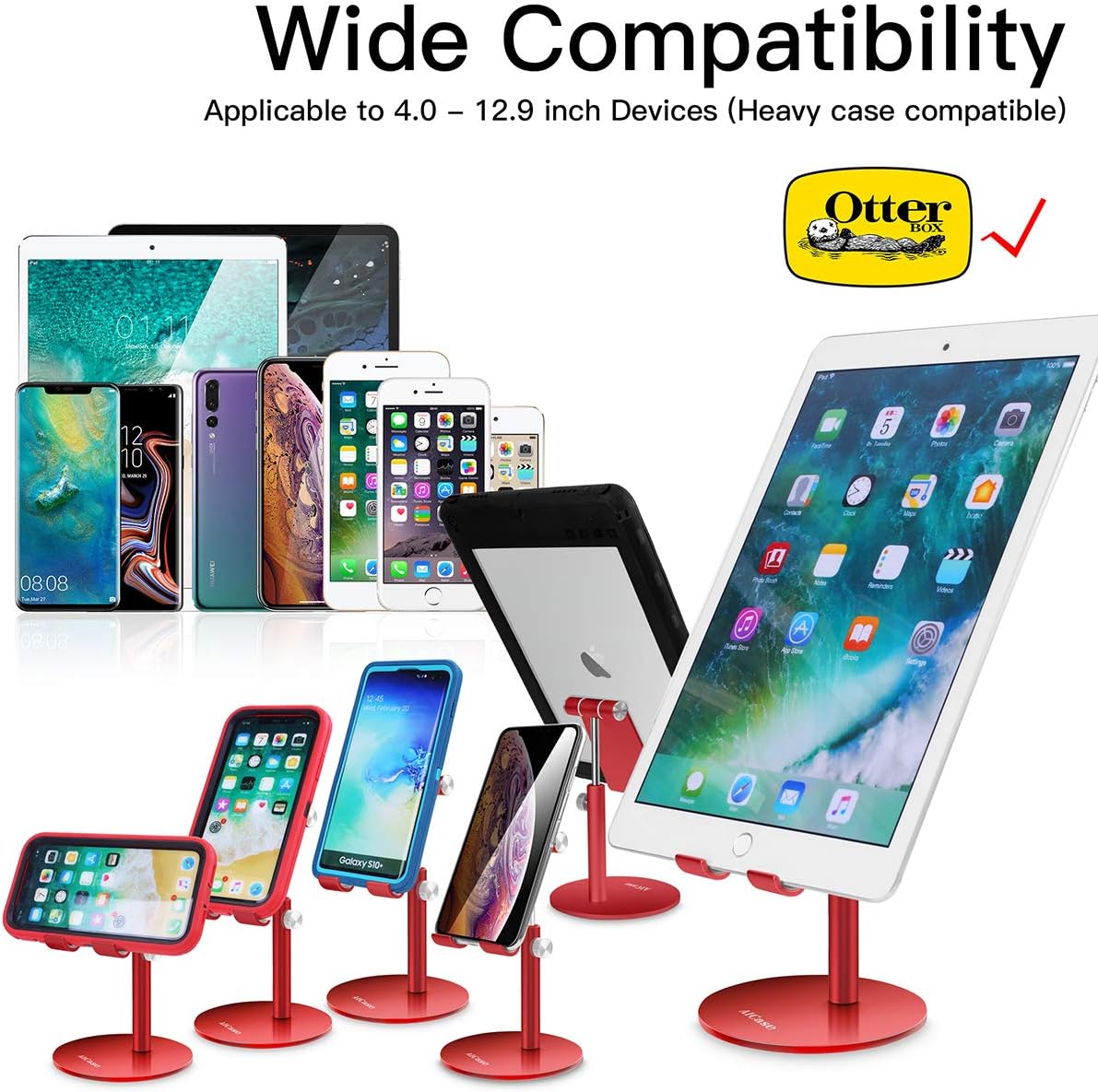 AICase Telescopic Adjustable iPad Holder,Universal Multi Angle Aluminum Stand Compatible with iPhone Smart Cell Phone/Tablet/iPad(4-13 inch), Silver