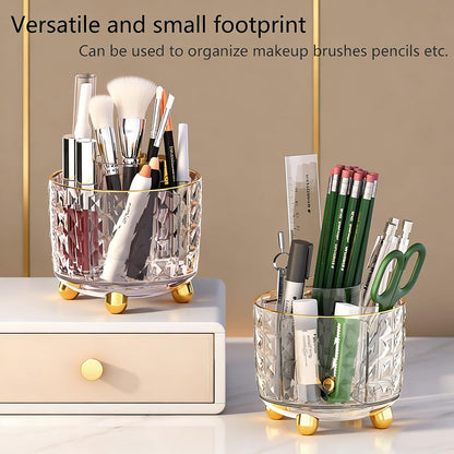GOTOBA Dark Green Pen Pencil Holder for Desk, 360° Rotating Pen Organizer, Green Office Supplies, Cute Pen Holder, 6-Compartment Pencil Holder Rotating