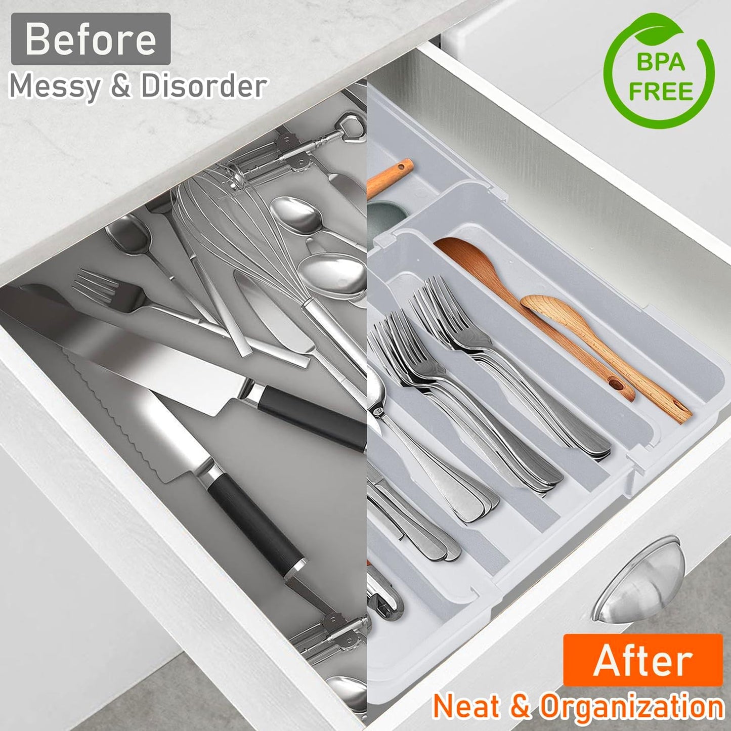 Spaclear Silverware Organizer - Expandable Kitchen Drawer Organizer, Utensil Drawer Organizer, Adjustable Plastic Flatware and Cutlery Holder, Kitchen Organizers Storage for Forks Knives, Black