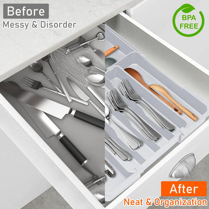 Spaclear Silverware Organizer - Expandable Kitchen Drawer Organizer, Utensil Drawer Organizer, Adjustable Plastic Flatware and Cutlery Holder, Kitchen Organizers Storage for Forks Knives, Black