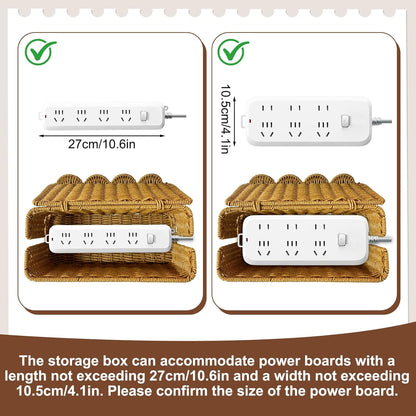 Scalloped Edge Handmade Cable Management Box, Elegant Plastic Rattar Cable Organizer, 2 Open Slots Sturdy Cord Hider Box, Under Desk Cord Organizer for Home TV Wires Computer Router USB Hub Strips