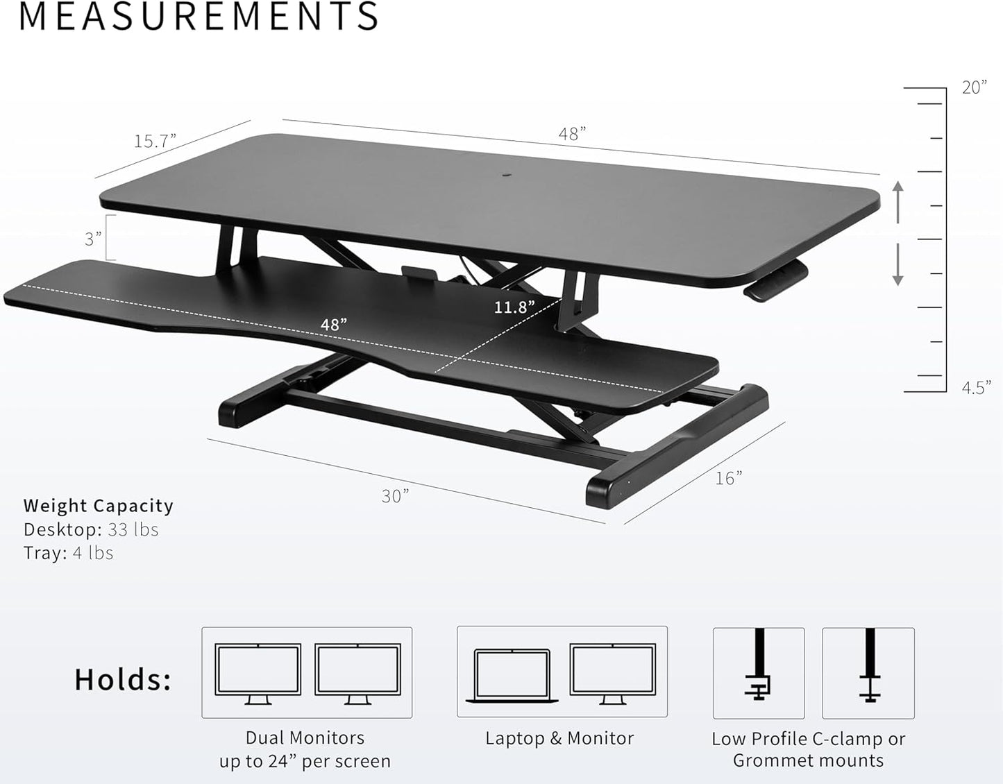 VIVO 26 inch Desk Converter, K Series, Height Adjustable Sit to Stand Riser, Dual Monitor and Laptop Workstation with Keyboard Tray, Black, DESK-V026KB