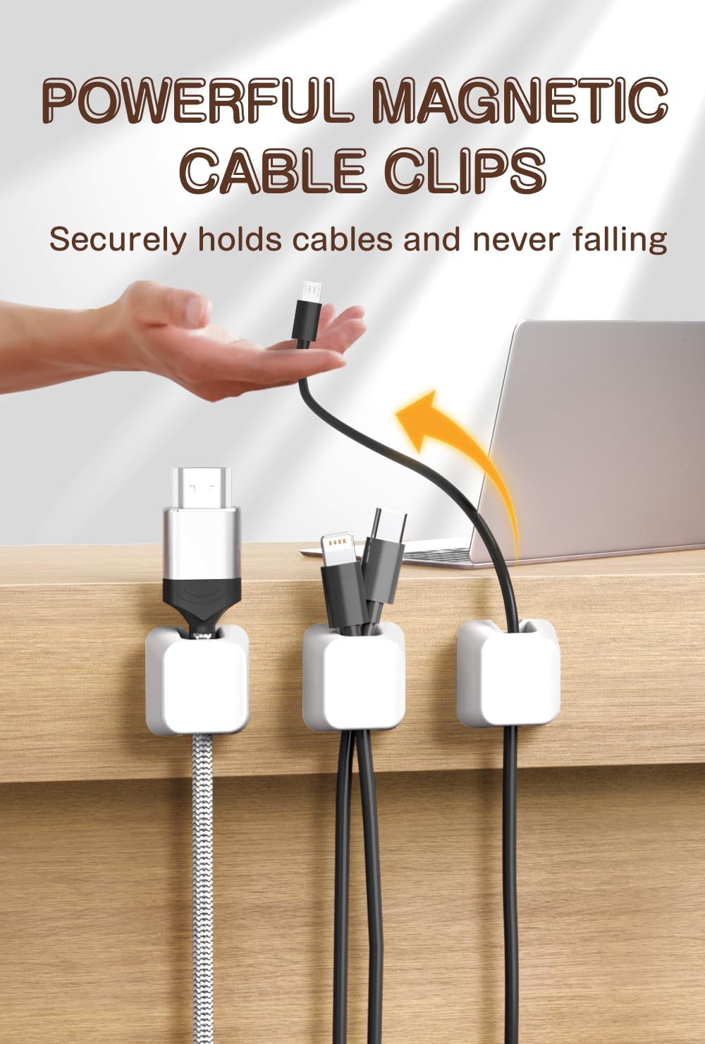 Maveek Magnetic Cord Holders, 5 Pack Silicone Magnet Cable Clips with Metal Plates, Standing Desk Wire Organizer for USB Charging Cables, Nightstand, Car, Metal Surface (Small, White)