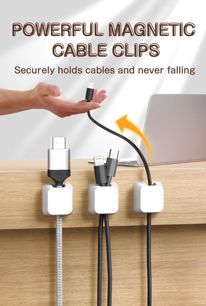 Maveek Magnetic Cord Holders, 5 Pack Silicone Magnet Cable Clips with Metal Plates, Standing Desk Wire Organizer for USB Charging Cables, Nightstand, Car, Metal Surface (Small, White)