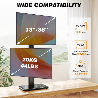 Single Monitor Stand VESA Mount for 13-32 Inch Screens, Free-Standing Monitor Riser with Swivel Tilt Rotation Height Adjustable, Universal Desk Stand up to 44lbs, VESA 75x75, 100x100mm