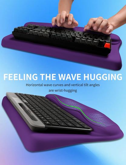 Ergonomic Wave Wrist Rest with Keyboard Stand, Cushioned Palm Rest, Comfortable Integrated Memory Foam for Natural Typing and Relieve Wrist Pain, Dark Night Black