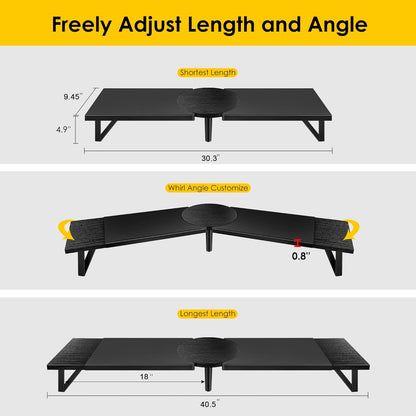 Across-Star Dual-Monitor-Stand-Riser-For-Desk Adjustable Length 32-40 Inch，Large Desktop Computer Monitor Riser For 2 Screens，Desk Shelf Organizer Riser Stand For Computer/Laptop/PC/Printer/TV Black