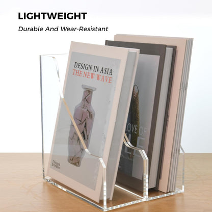 Magazine Holder - Acrylic File Holder and Desk Organizer, Clear Bookend File Sorter, Acrylic Book Organizer and Storage Box for Documents, Magazine Holder Rack for Classroom, Home, and Office