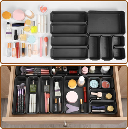 9 Pcs Stackable Drawer Organizer Trays Set, Versatile Desk and Vanity Drawer Organizer Trays, Storage Bins for Makeup, Bathroom, Bedroom, Kitchen and Office Stackable Storage Trays