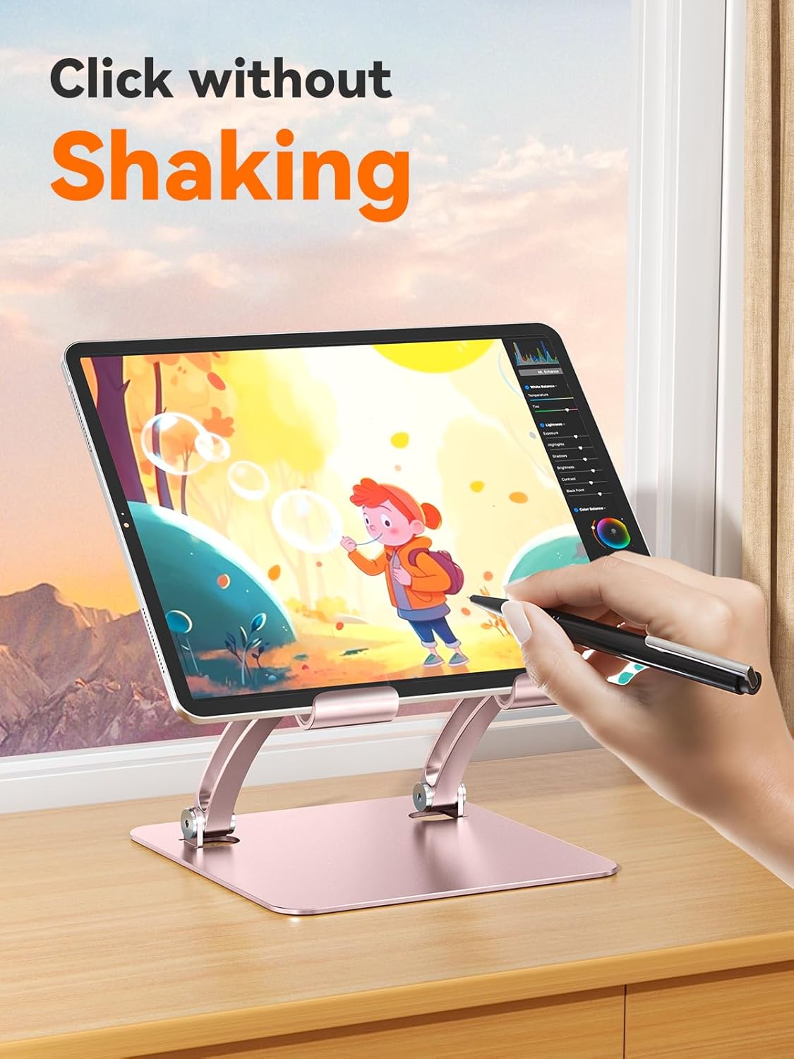 tounee Tablet Holder Stand, Dual Rod Adjustable Aluminum Desktop Stand, Compatible with 4.7-16.9" iPads, Surface Tablets, Portable Monitors, Kindle & More (Gray)