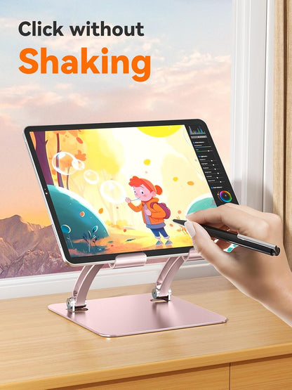 tounee Tablet Holder Stand, Dual Rod Adjustable Aluminum Desktop Stand, Compatible with 4.7-16.9" iPads, Surface Tablets, Portable Monitors, Kindle & More (Gray)