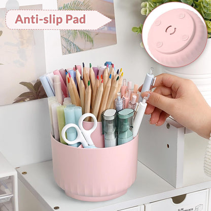SKYDUE 360 Degree Rotating Pencil Pen Holder for Desk, Dual-Purpose Desk Organizer, Rotating Pencil Cup with 5 Slots, Office Supplies, Desk Decor for Office, School, Home