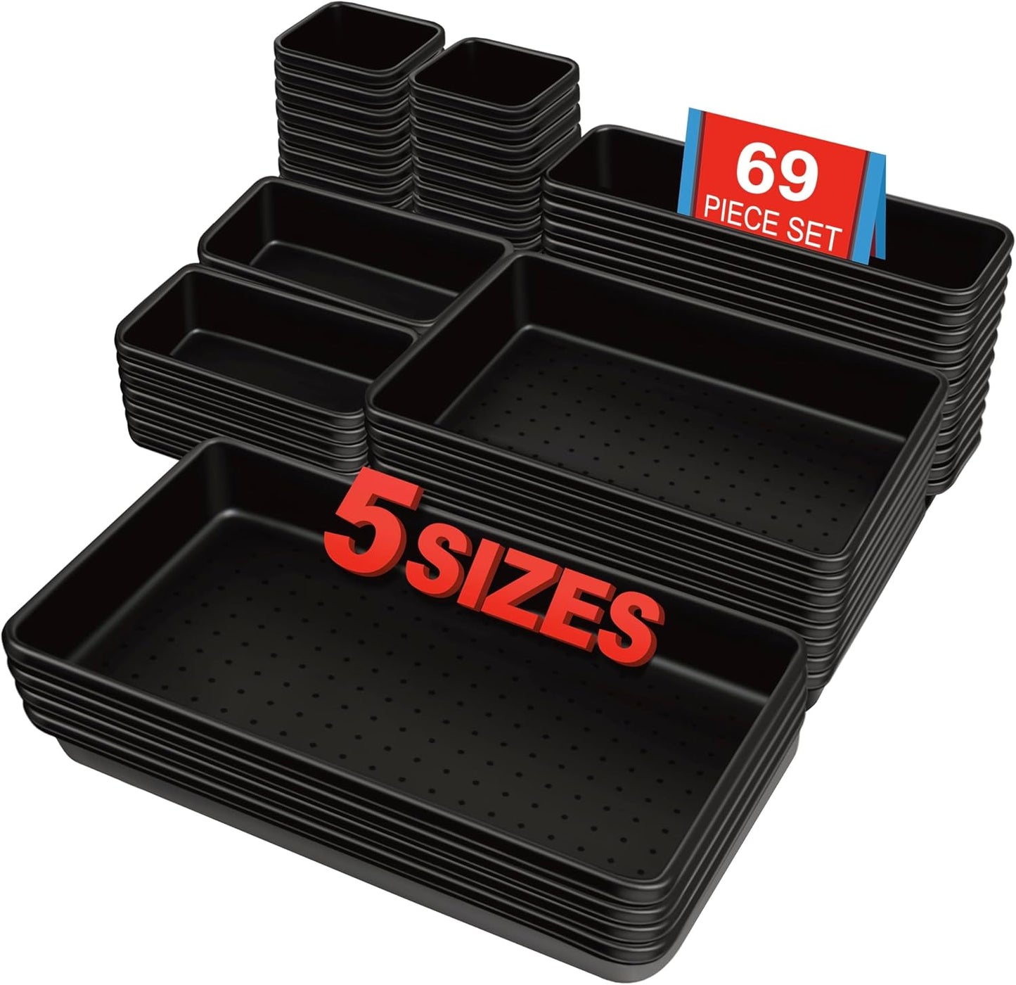 C&T 69-Pieces Tool Box Organizer Tray Divider Set, Tool Drawer Tray Divider, Large Plastic Interlocking Organizer (Includes 5 Sizes) for Drawer Organization, Workbench and Storage