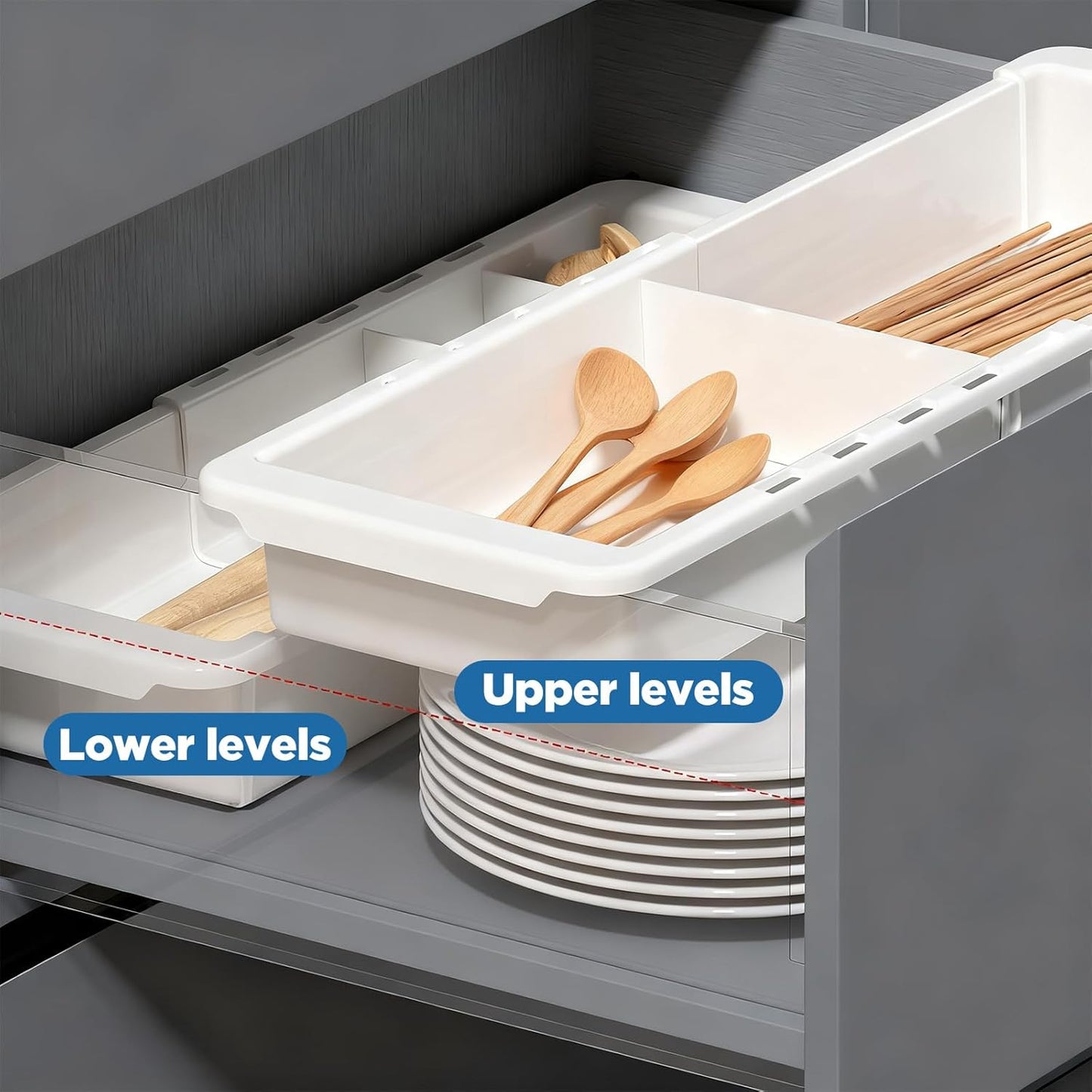 2pcs Drawer Organizer Expandable with Insert Adjustable Drawer Storage Tray Desktop Drawers Dividers to Organize and Store desk drawers organizer tray for Bathroom Office Kitchen