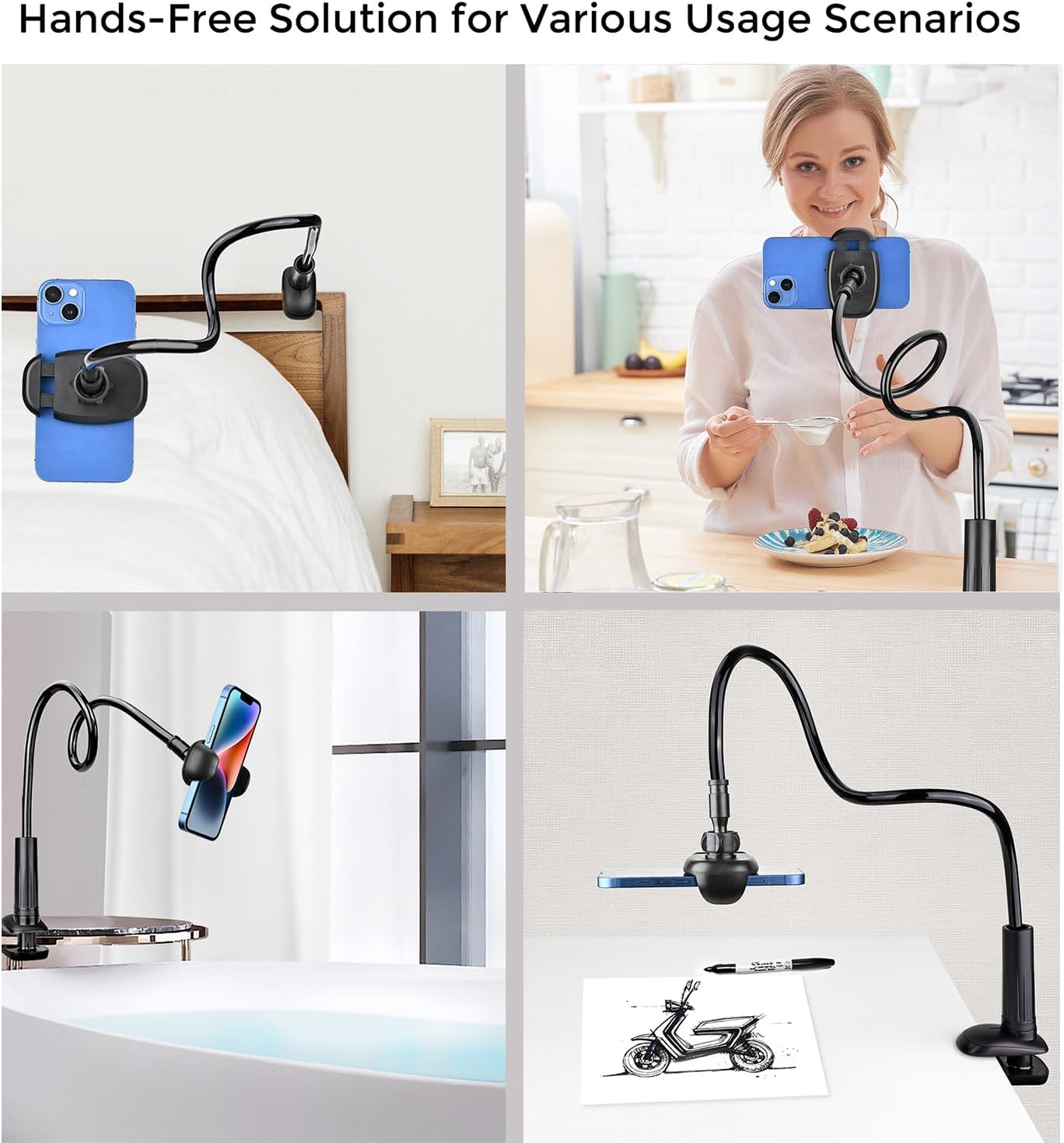 TONDA Phone Holder for Bed Desk, Gooseneck Phone Holder Stand with 33 inch Adjustable Flexible Long Arm Clip Clamp Bracket Mount for iPhone 15 Pro Max XR X 8 7 6 or Other 4-7" Devices