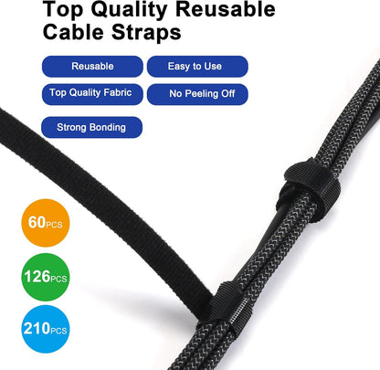 Nettbe 60 PCS 6 Inches Reusable Cable Ties, Adjustable Cord Straps Wire Organizer Cord Wrap and Hook Loop Cable Management