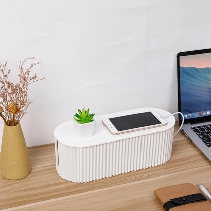 FABROK Cable Management Box with 10 Cable Ties, Organizer Box for Power Strips, Surge Protectors, Chargers, Adapters, TV Computer Wires Cable Hider Box for Home/Office (Small/White)