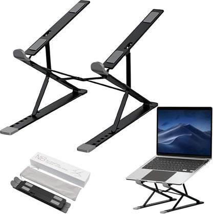 Ergonomic 7-Levels Angles Adjustable Laptop Stand, Portable Laptop Stand for Desk, Aluminum + Silicone Foldable Ventilated Cooling Laptop Riser for 10-17” Laptops, Tablets (Silver)