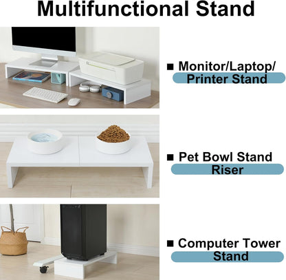 TEAMIX 20 inch White Monitor Stand Riser, Wood Desktop Stand for PC/TV/Laptop/Printer, White Monitor Riser with Storage, Computer Stand with Keyboard Organizer