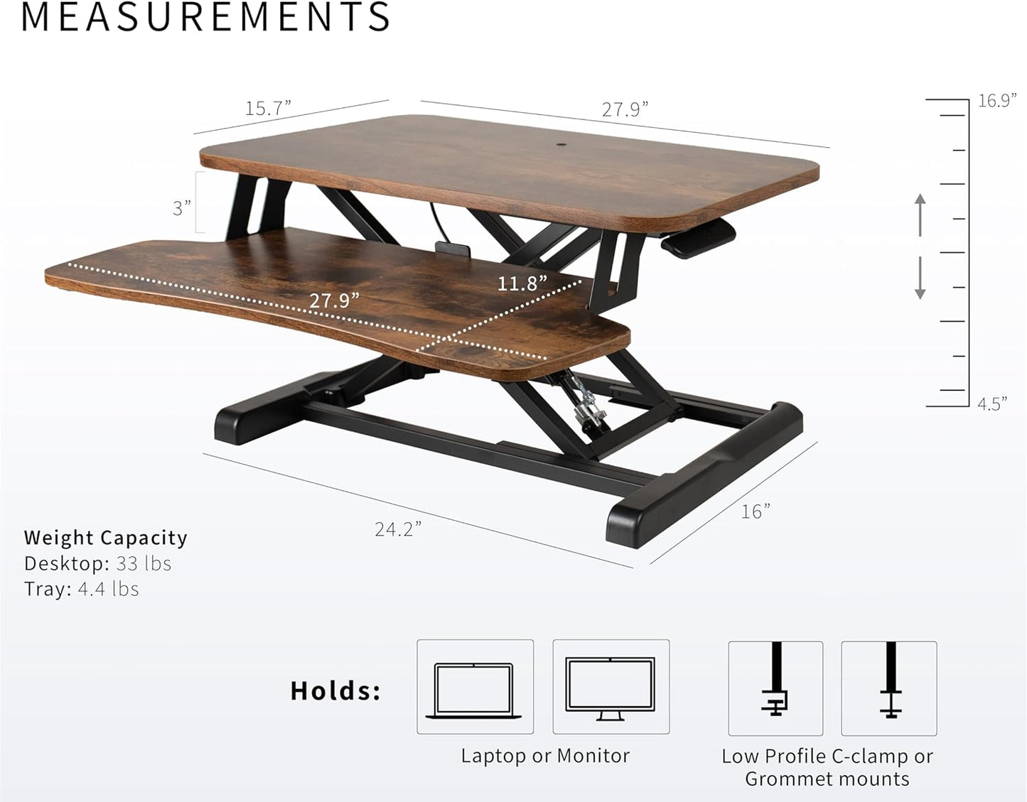 VIVO 26 inch Desk Converter, K Series, Height Adjustable Sit to Stand Riser, Dual Monitor and Laptop Workstation with Keyboard Tray, Black, DESK-V026KB