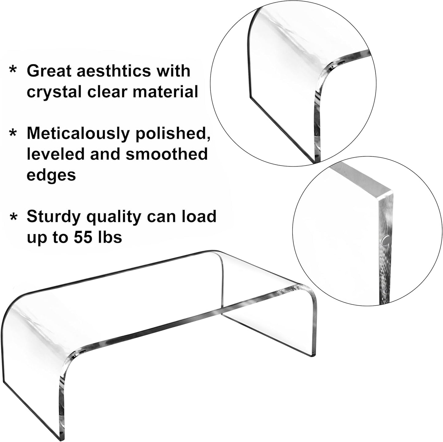 AMT Premium Acrylic Monitor Stand, Clear, Monitor Riser for Laptop/PC/Multimedia Monitor/Printer Stand for Home Office (Small - 2 Pack)