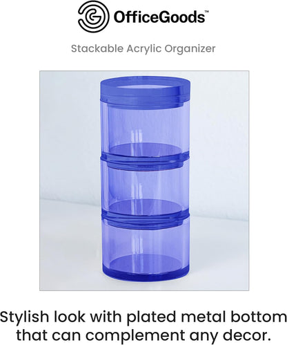 OfficeGoods 3-Tier Stackable Acrylic Holder- Stylish Desk Organizer and Storage for Office or Home – Transparent Round Design with Gold Metal Base