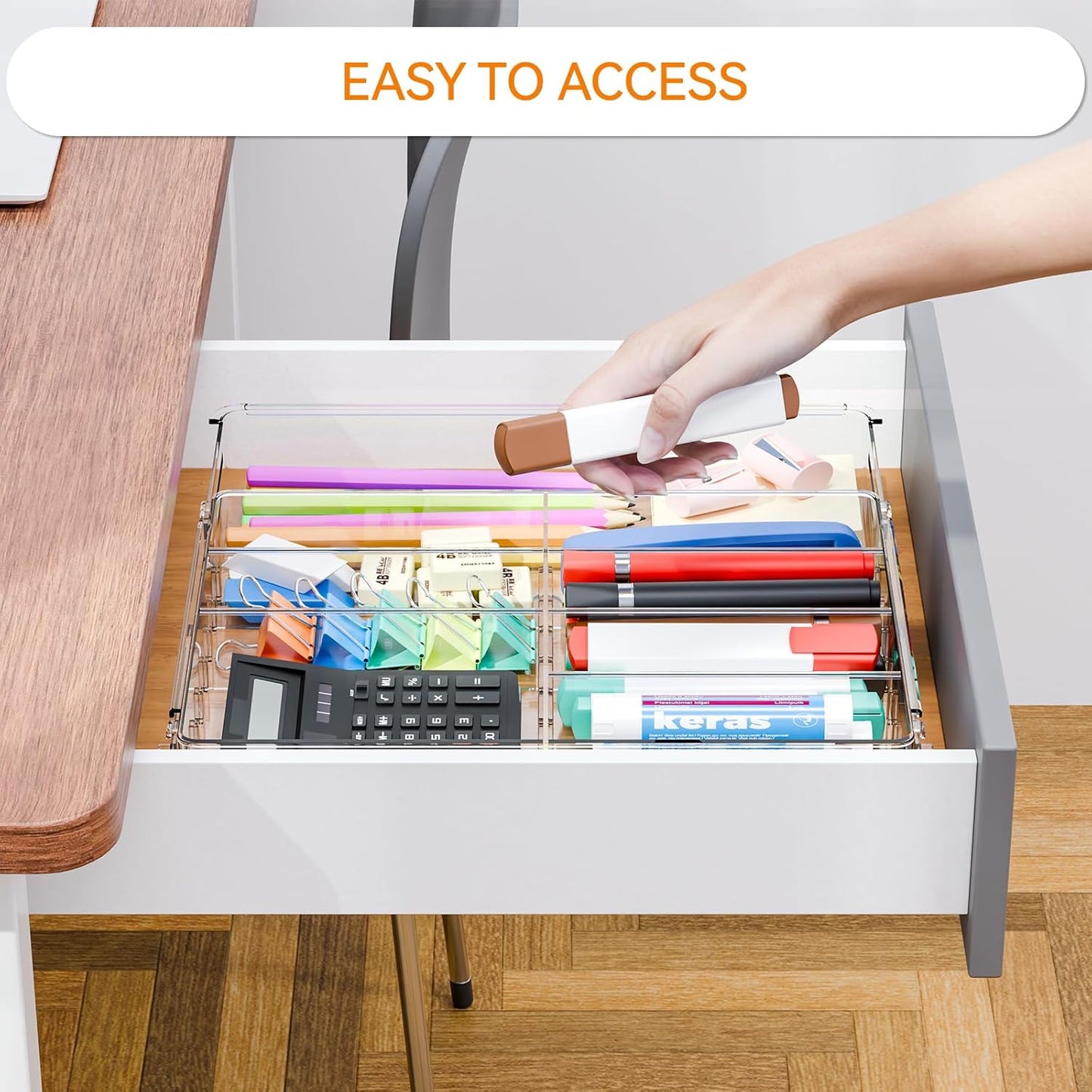 Yieach Large Expandable Desk Drawer Organizer Tray for Office Supplies and Accessories With 12 Adjustable Compartments,Office Drawer Organizers for Pencil,Pen and Kitchen Junk Drawer Organizer,Clear