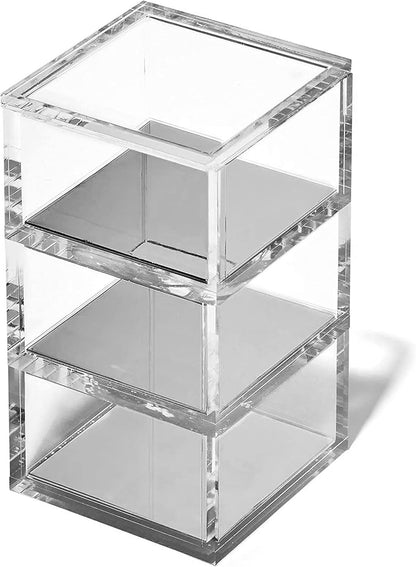 OfficeGoods 3-Tier Stackable Acrylic Holder- Stylish Desk Organizer and Storage for Office or Home – Transparent Round Design with Gold Metal Base