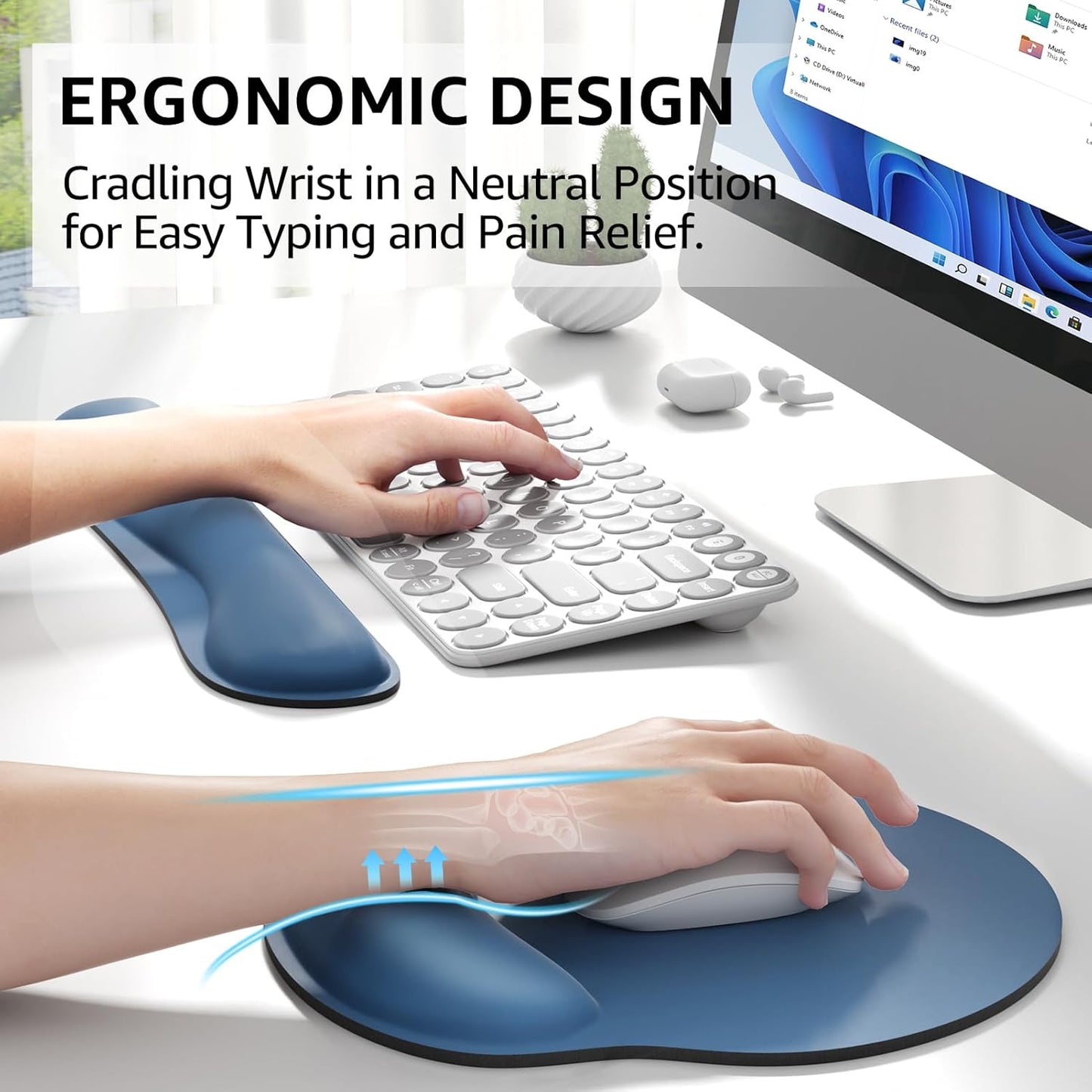 KTRIO Ergonomic Keyboard Wrist Rest and Mouse Pad with Wrist Rest Set, Memory Foam Wrist Support for Typing, Gaming, Office and Home Use, Black
