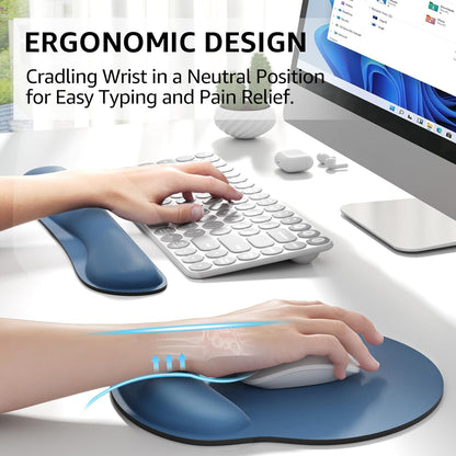 KTRIO Ergonomic Keyboard Wrist Rest and Mouse Pad with Wrist Rest Set, Memory Foam Wrist Support for Typing, Gaming, Office and Home Use, Black