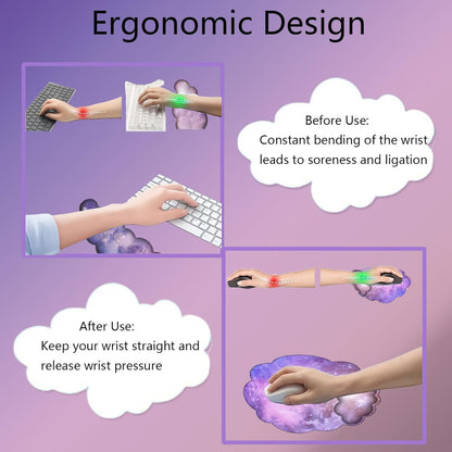 Cloud Wrist Rest Keyboard Pink Mouse Pad Set with Wrist Rest Ergonomic Wrist Pad Memory Foam Non-Slip Base Cute Gradient Wrist Support for Computer Laptop Gaming Home Office Relief Typing Pain