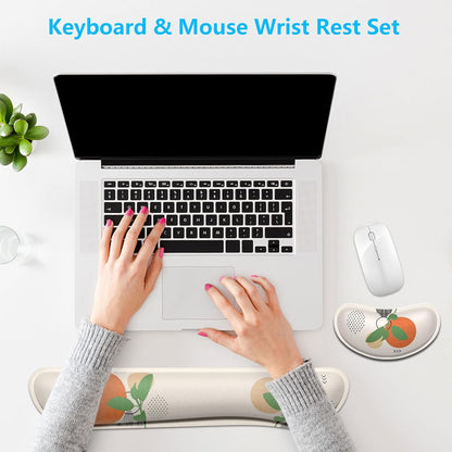 Dapesuom Enlarge Keyboard Wrist Rest, Memory Foam Wrist Cushion for Desk Mats Support, Cute Pain Relief Keyboard Mouse Pad Rests Set with Non-Slip Base for Gaming Laptop Office Computer, Green Leaf