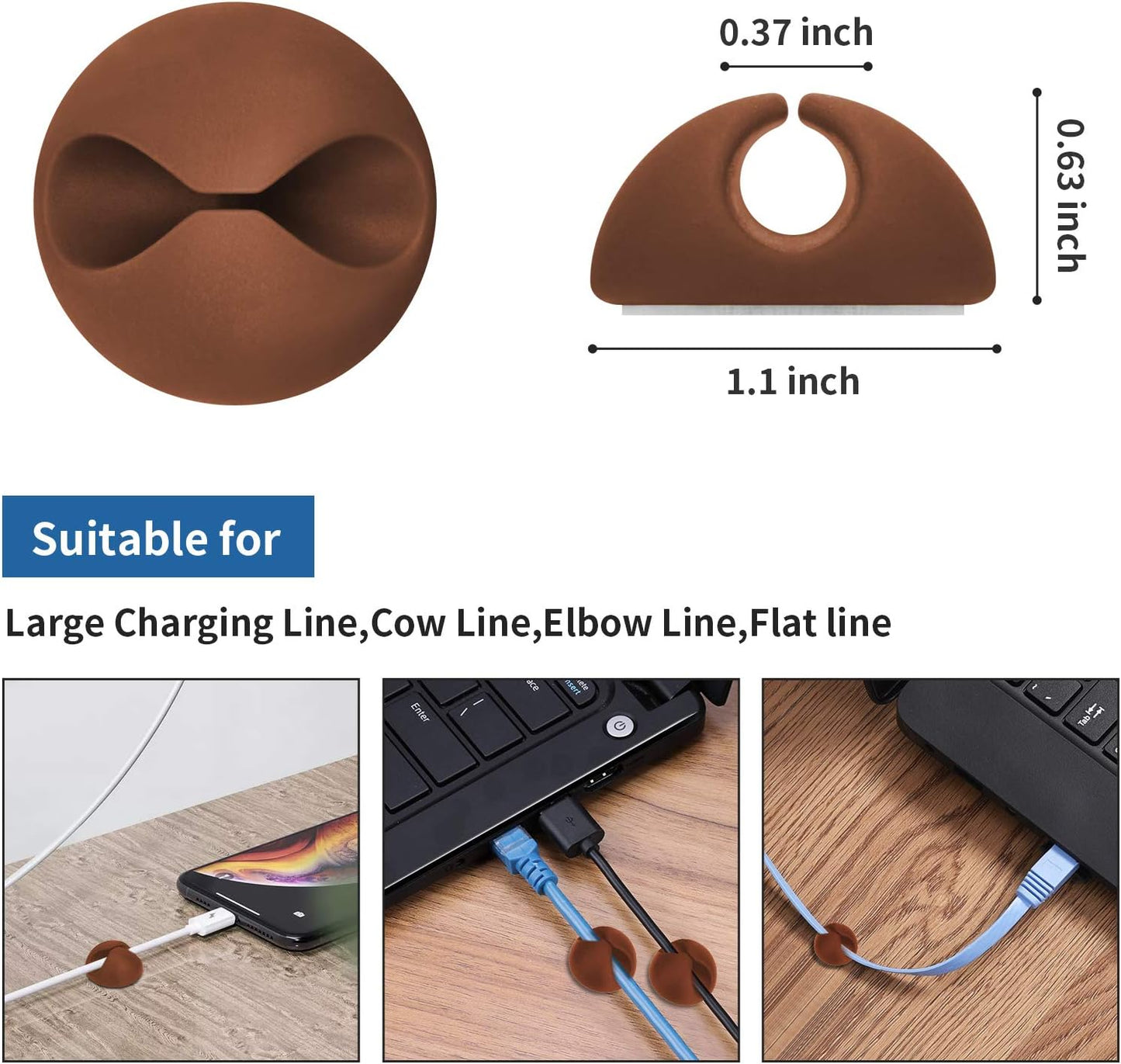 CHEFBEE 8 Pack Adhesive Cable Clips, Cable Cord Holder Organizer Management System for Desk, Wire Clips for All Your Computer, Electrical, Charging or Mouse Cord, Black