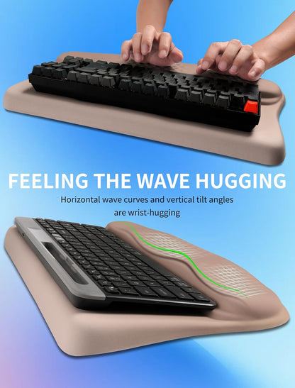 Ergonomic Wave Wrist Rest with Keyboard Stand, Cushioned Palm Rest, Comfortable Integrated Memory Foam for Natural Typing and Relieve Wrist Pain, Dark Night Black