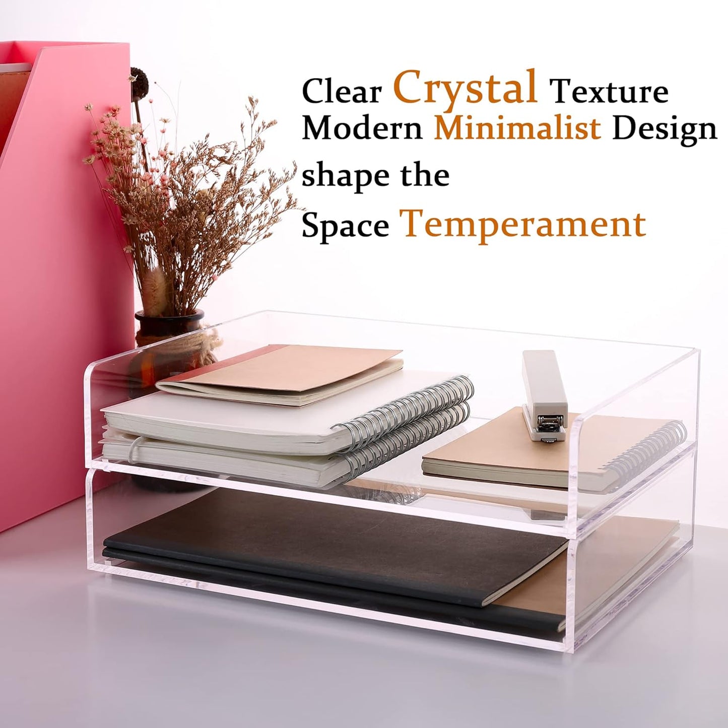 HeZone Paper Organizer Letter Tray, Clear Acrylic Paper Tray, School Teacher Office Supplies Organization, Stackable Desk File Organizer, Classroom Decor and Accessories-2 Pack…