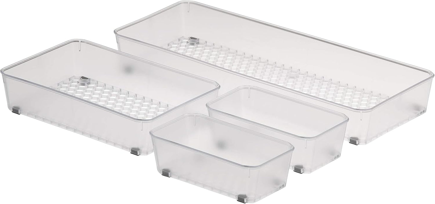 Spectrum Hexa 6 x 12 Drawer Organizer for Kitchen Utensils with Innovative Honeycomb Base Design, Silverware Tray for Cutlery and Flatware Storage, Bathroom Vanity or Desk Solution, Clear Frost