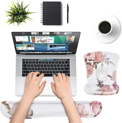 MOSISO Wrist Rest Support for Mouse Pad & Keyboard Set, Peony Ergonomic Mousepad Non-Slip Base Home/Office Pain Relief & Easy Typing Cushion with Neoprene Cloth & Raised Memory Foam, Black