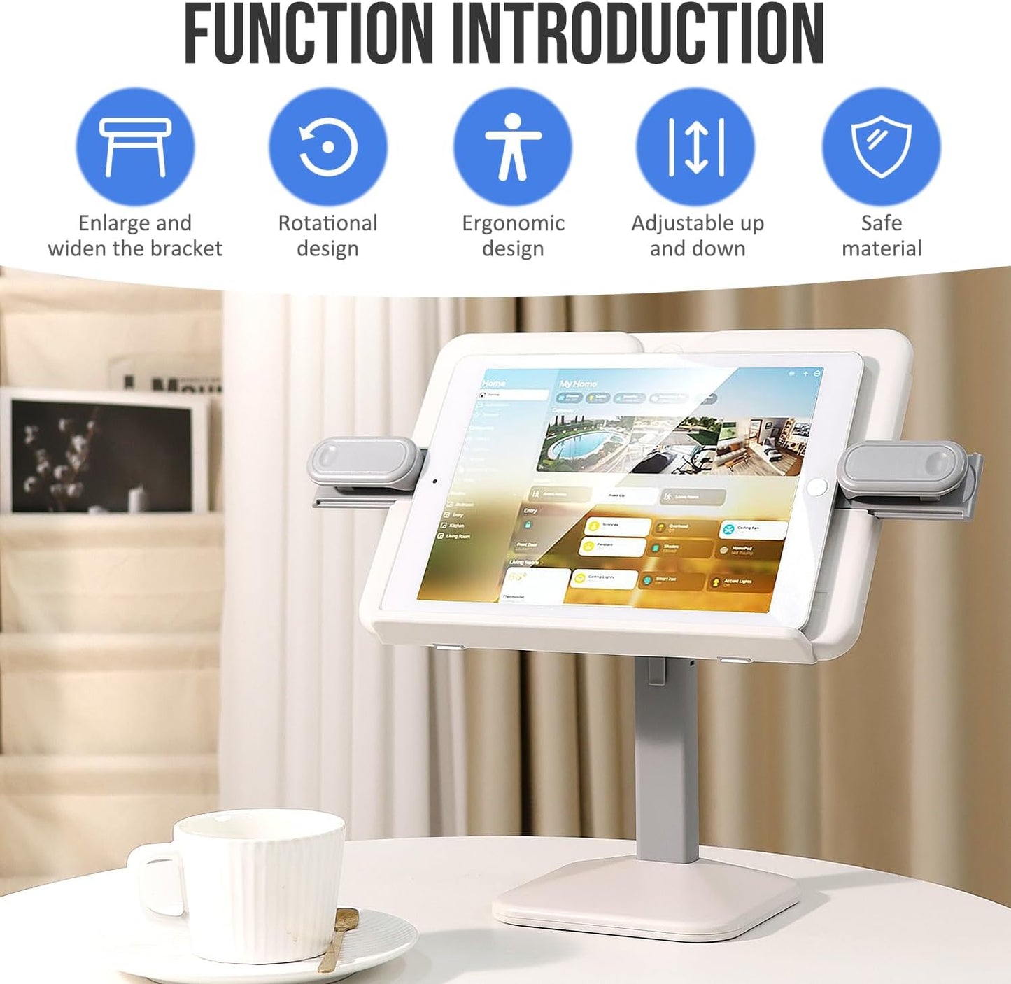 Tablet Stand Holder,Adjustable Foldable Lightweight iPad Laptop Book Stand for Desk,Monitor Holder Multi-Functional Rest Tray Recipes Textbook Cookbook Magazine Laptop Tablet DW (Grey)